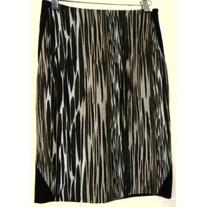 Diane Von Furstenberg Line Print Pencil Skirt Short Slim Fit Black Stretch Sz Sm